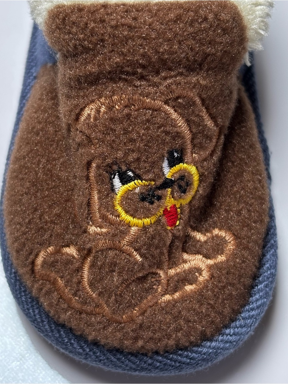Puppy Dog Faux Fur Slippers Brown Vintage Retro Style Size 4-5 Navy Blue - Picture 3 of 9